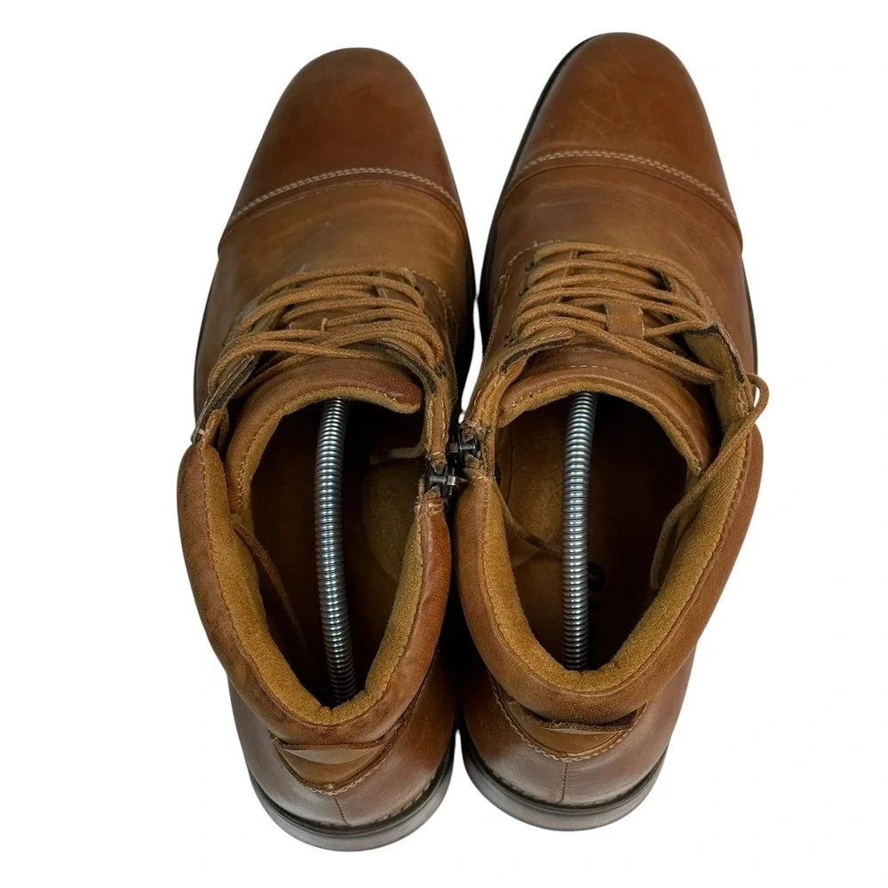 Kunsto Men Light Brown Leather Cap Toe Lace Up Side Zip Ankle Boots 12 SN4954-01
